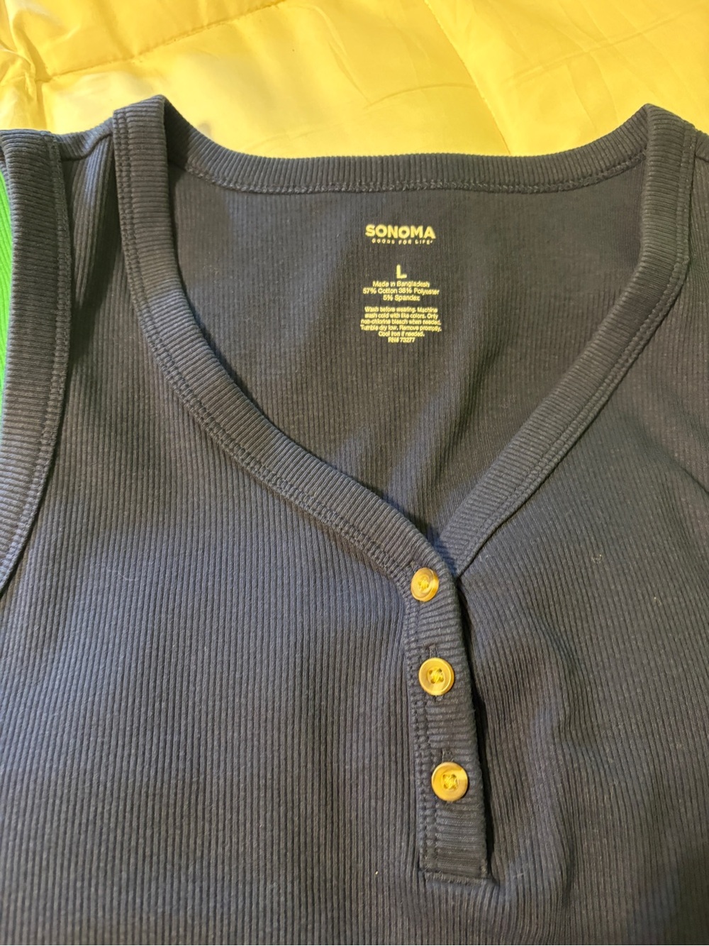 Sonoma Ribbed Henley Tank Top - Navy and Green - Picture 3 of 5